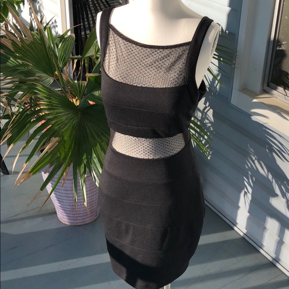 Black cut out mesh mini dress club goth sexy M/L